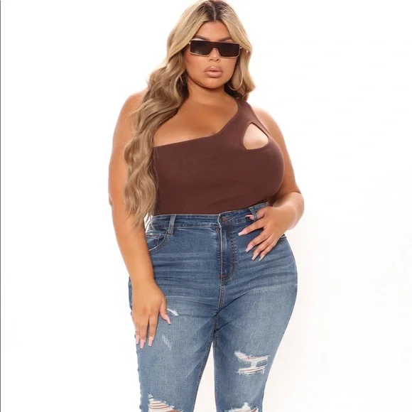 Brown one shoulder Bodysuit - Picture 2 of 3